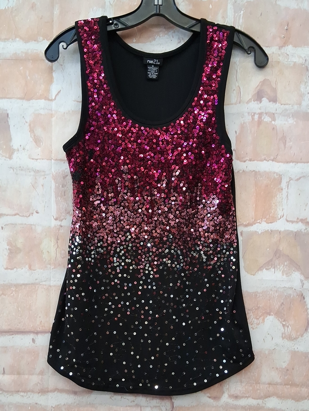Rue21 Black Tank with Fuchsia Sequin Ombre